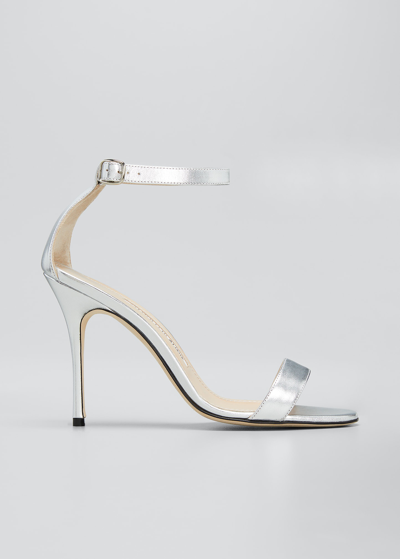 Manolo Blahnik Chaos 105mm Metallic Napa Sandals In Silver