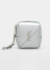 Saint Laurent Jamie Ysl Leather Square Pouch Key Chain Charm In Argento