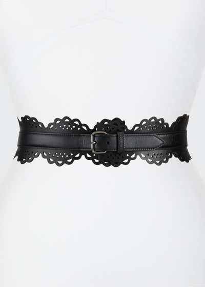 Alaïa Thin Openwork Corset Belt In Black