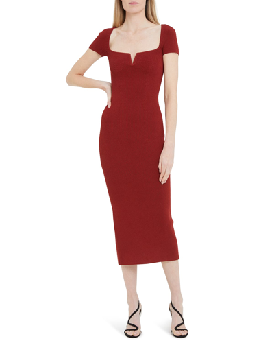 Galvan Freya Square-neck Rib Midi Dress In Red