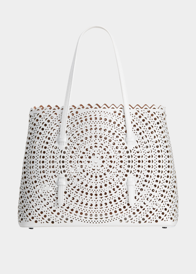 Alaïa Mina Medium Laser-cut Leather Tote Bag In Blanc
