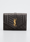 Saint Laurent Ysl Quilt Envelope Flap Card Case In Nero