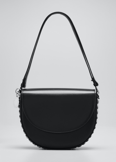 Stella Mccartney Medium Flap Saddle Shoulder Bag In Black
