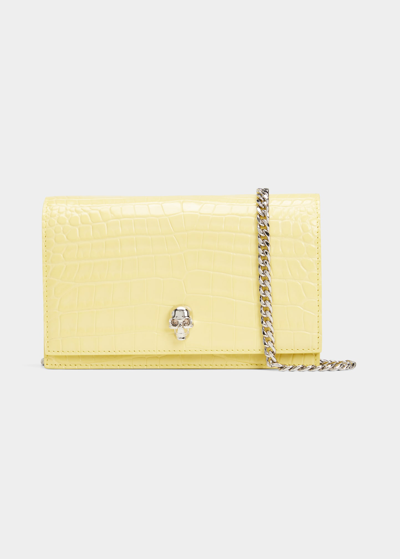 Alexander Mcqueen Mini Skull Croc-embossed Crossbody Bag In Yellow