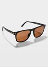 Tom Ford Men's Gerard-02 Square T-logo Sunglasses In Black