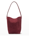 The Row Park Small North-south Tote Bag In Suede In Dark Red