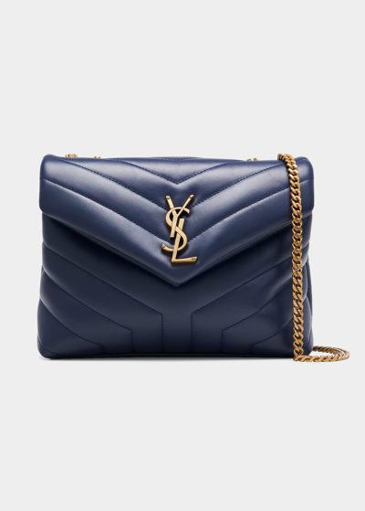 Saint Laurent Loulou Small Matelasse Calfskin Flap-top Shoulder Bag In Blue Charron