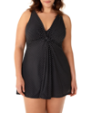 Miraclesuit Plus Size Pin Point Marais Knot Front Swimdress In Black In Black / White