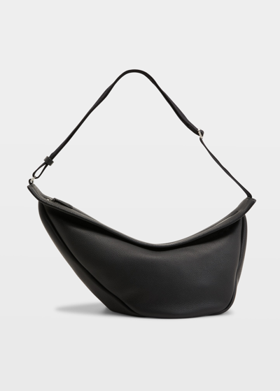 The Row Large Slouchy Banana Bag In Luxe Grain Leather In Black
