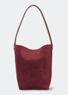 The Row Park Small North-south Tote Bag In Suede In Dark Red