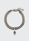 Alexander Mcqueen Men's Pav&eacute; Swarovski Crystal Skull Double Chain Bracelet In Silver Greige