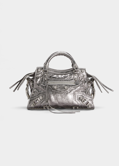 Balenciaga Neo Cagole Xs Metallic Strass Top-handle Bag In Silver