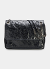 Saint Laurent Niki Medium Flap Ysl Shoulder Bag In Crinkled Leather In Nero