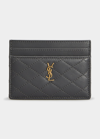 Saint Laurent Gaby Ysl Quilted Lambskin Card Case In Storm