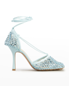 Bottega Veneta Rhinestone Embellished Mesh Sandals In Pale Blue