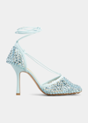 Bottega Veneta Rhinestone Embellished Mesh Sandals In Pale Blue