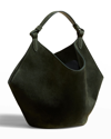 Khaite Lotus Mini Suede Shoulder Bag In Dark Olive