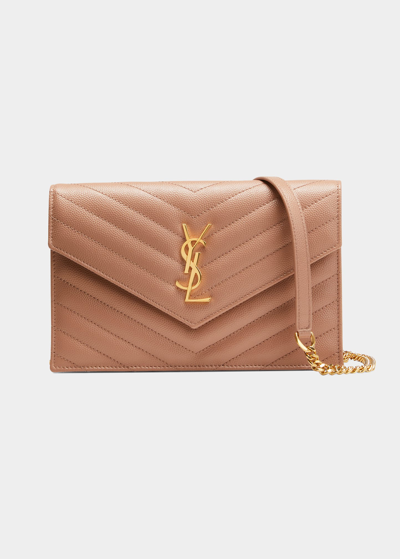 Saint Laurent Small Ysl Envelope Flap Wallet On Chain In Vintage Peach