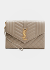 Saint Laurent Ysl Monogram Quilted Envelope Clutch Bag In Greyish Brown