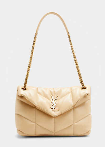 Saint Laurent Puffer Small Leather Shoulder Bag In Light Vanilla