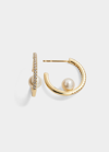 Mizuki Pave Diamond Hoop Earrings With Freshwater Pearls In Yellow Gold