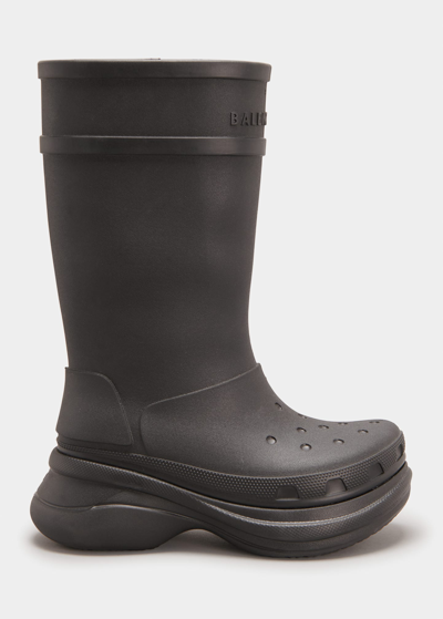 Balenciaga X Crocs Men's Tonal Rubber Rain Boots In Noir