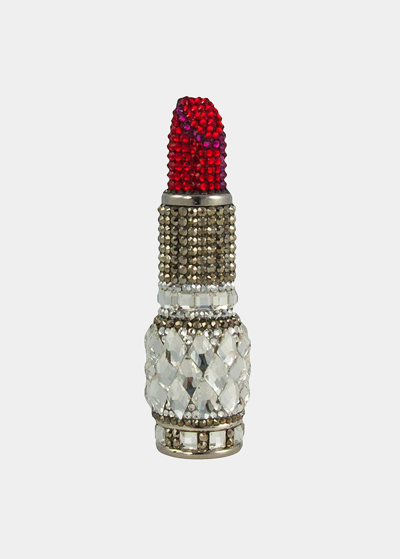 Judith Leiber Crystal Lipstick Pill Box In Silver/red/mult
