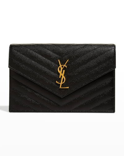 Saint Laurent Small Ysl Envelope Flap Wallet On Chain In Black