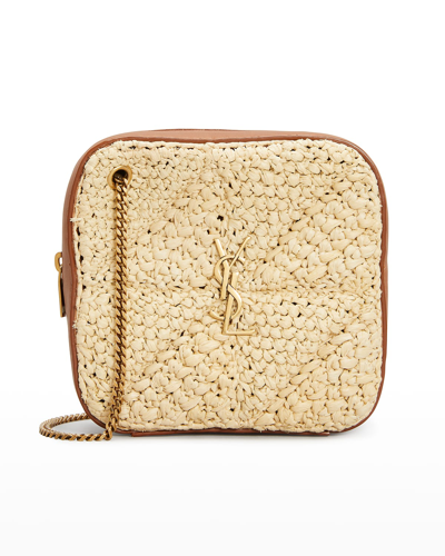 Saint Laurent Jamie Mini Cube Raffia Crossbody Bag In Natural/brick ...