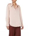 Vince Ruched-back Collared Silk Blouse In Rose Dawn
