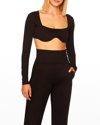 Susana Monaco Reverse Sweetheart Long-sleeve Crop Top In Black