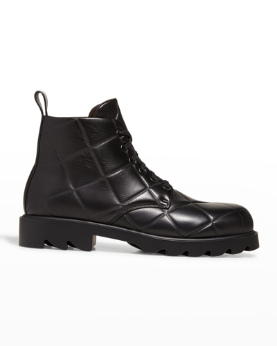 Bottega Veneta Men's Strut Padded Leather Combat Boots In Black