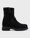 La Canadienne Hanna Suede Buckle Moto Booties In Black
