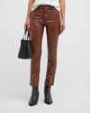 Mother The Dazzler Mid-rise Slim Cropped Faux-leather Ankle Jeans In Friar Brown