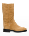 Santoni Fleeces Suede Tall Ranch Boots In Light Brown