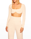 Susana Monaco Reverse Sweetheart Long-sleeve Crop Top In Blanched A