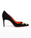 Santoni Sibille Suede Plaque Pumps In Black