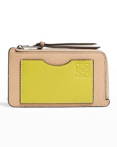 Loewe Anagram Bicolor Leather Card Holder In Nude Citronelle