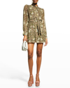 Paige Vittoria Pimpernel Print Long Sleeve Silk Georgette Minidress In Warm Suedetan Mul