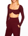 Susana Monaco Reverse Sweetheart Long-sleeve Crop Top In Port