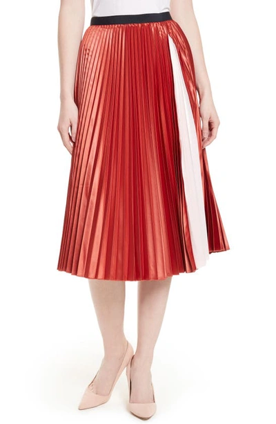 Ted Baker Osla Colorblock Pleated Midi Skirt In Brick Red
