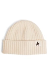 Golden Goose Damian Star Cuff Rib Beanie In Off White