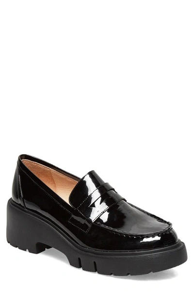 Silent D Xainay Platform Penny Loafer In Black Patent