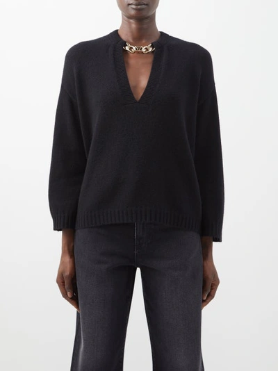 Valentino Black Cashmere Jumper With Chain Detail In Nero