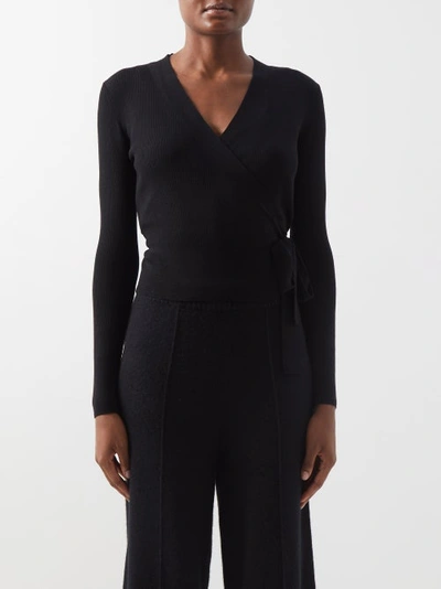 Allude Wrap-front V-neck Wool Cardigan In Black
