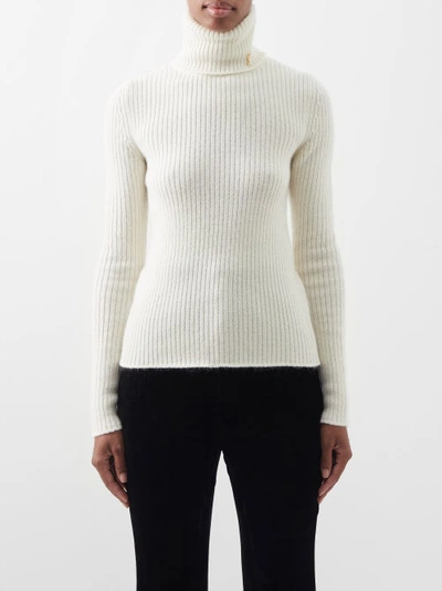 Saint Laurent Ribbed Wool And Cashmere-blend Turtleneck Sweater In Neutrals
