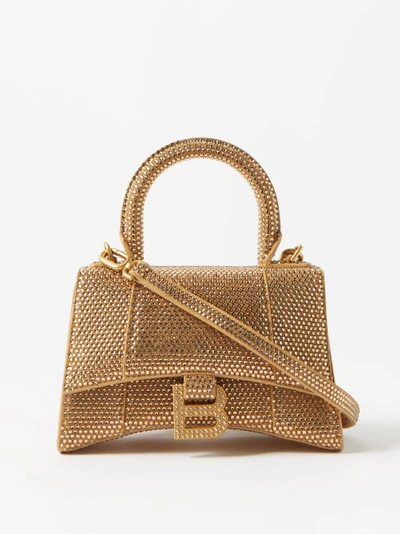 Balenciaga Hourglass Xs Crystal-embellished Handbag In Gold