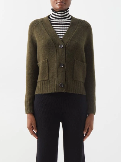 Allude V-neck Wool-blend Cardigan In Khaki