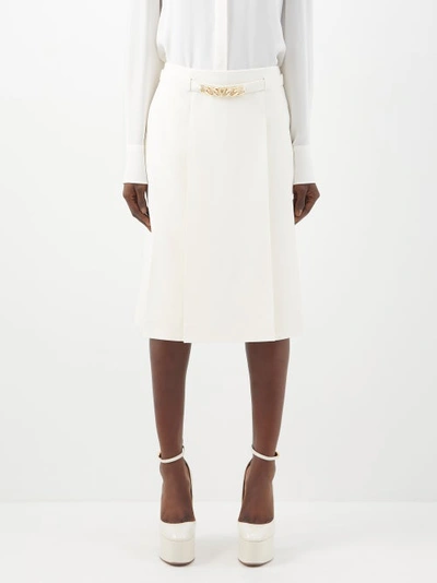 Valentino Chain-embellished Pleated Wool And Silk-blend Skirt In Avorio