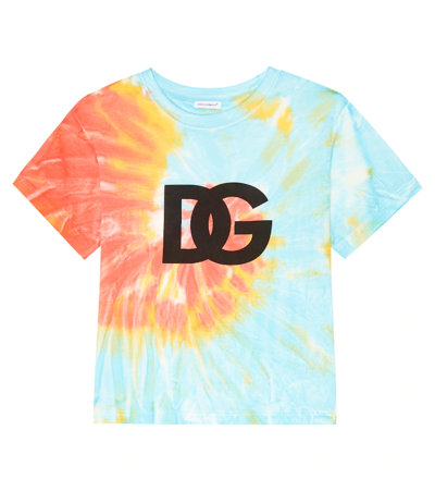 Dolce & Gabbana Kids' Jersey T-shirt With Tie-dye Dg Logo Print In Multicolor